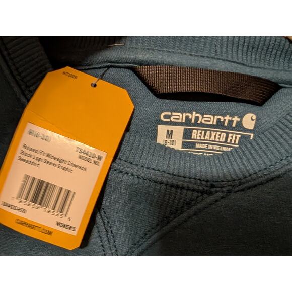 Carhartt Sweatshirt Relaxed Fit Logo Sleeve Graphic Blue MEDIUM 8-10 NEW NWT - Picture 4 of 7